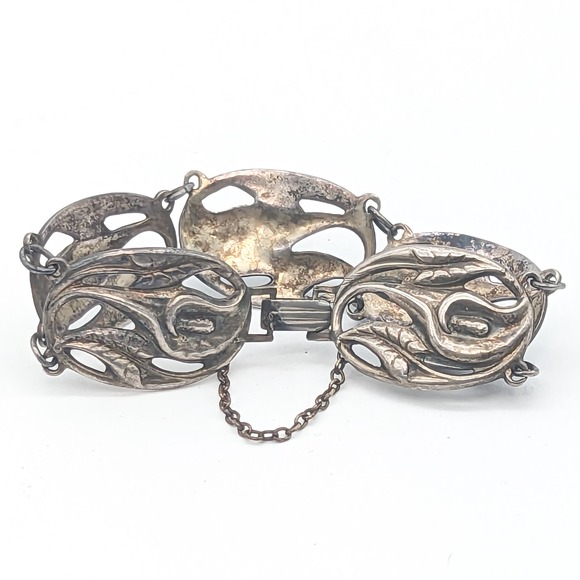 Vintage Danecraft Sterling Silver Calla Lily Bracelet w Added Chain Oxidized - Picture 12 of 13